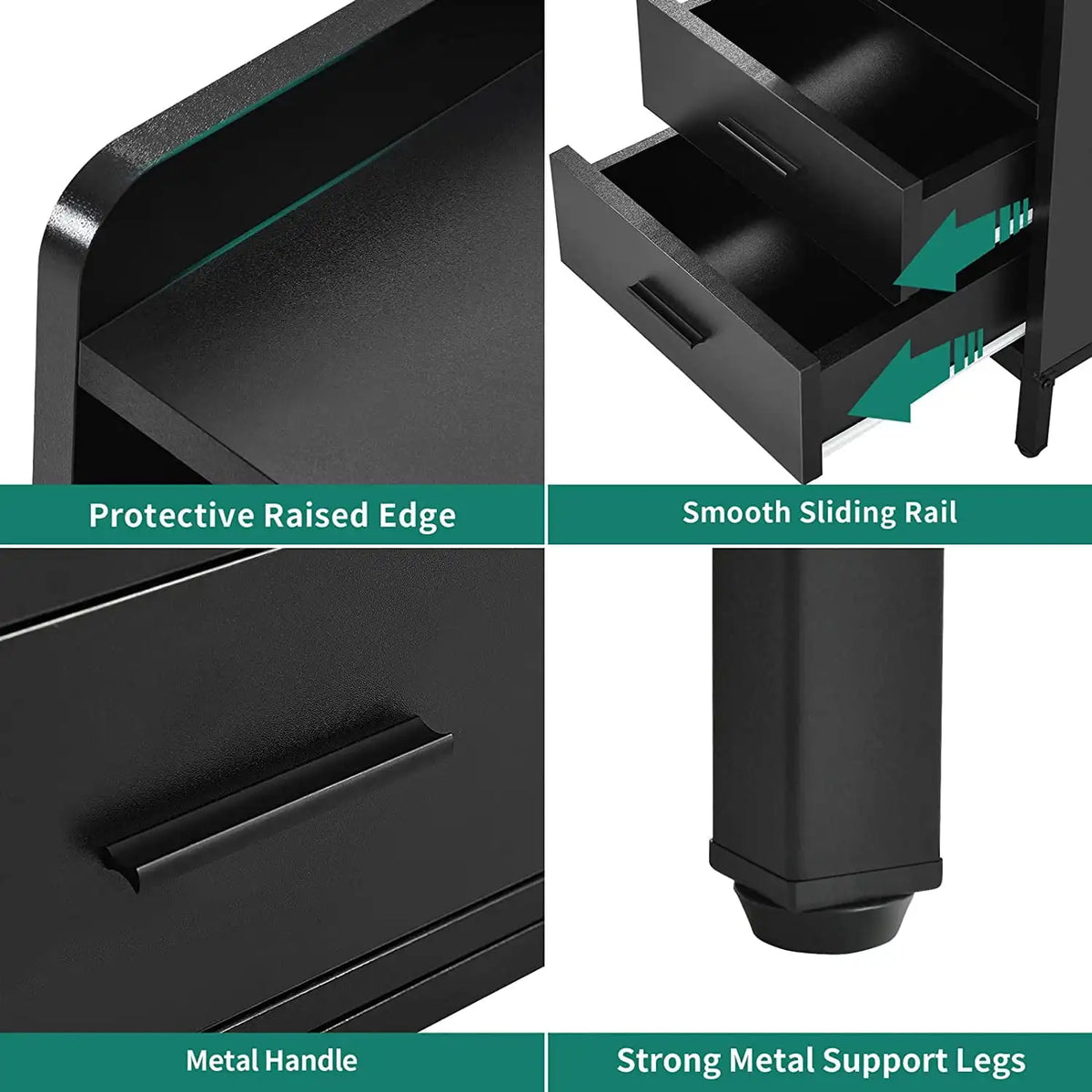 Side Table with Charging Station, 3-Drawer LED Light Bedside Living Room